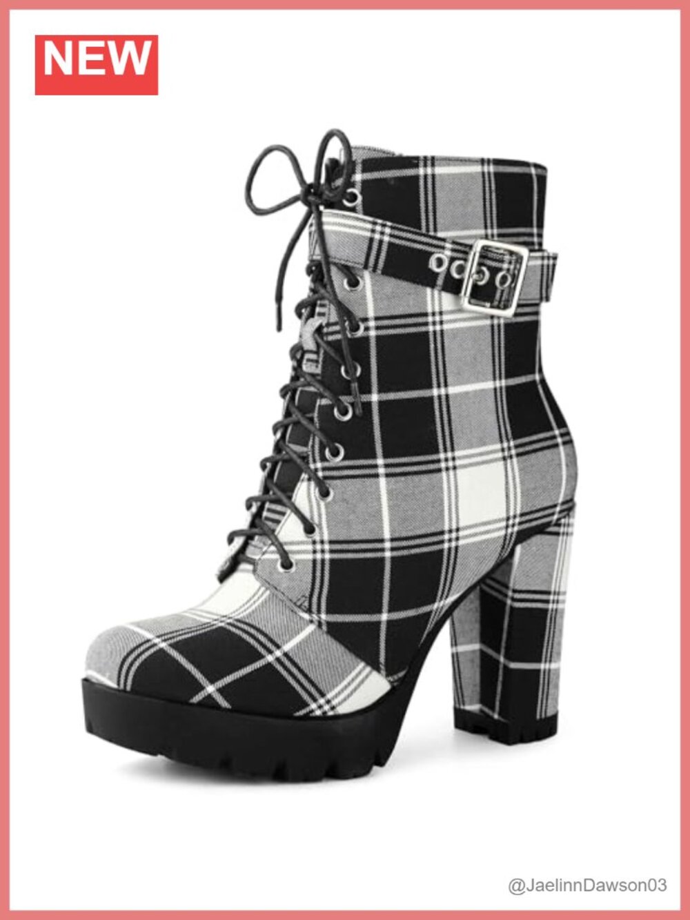 Plaid Lace-Up Chunky Heel Ankle Boots Platform Combat Zip